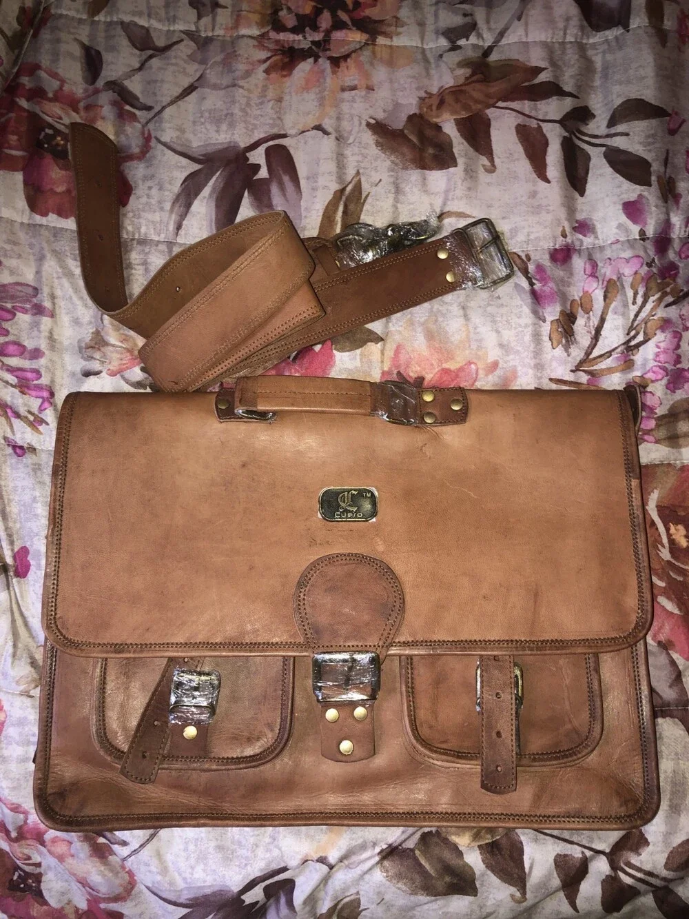 Cuero Large Vintage Handmade Leather Bag for Laptop - Brown